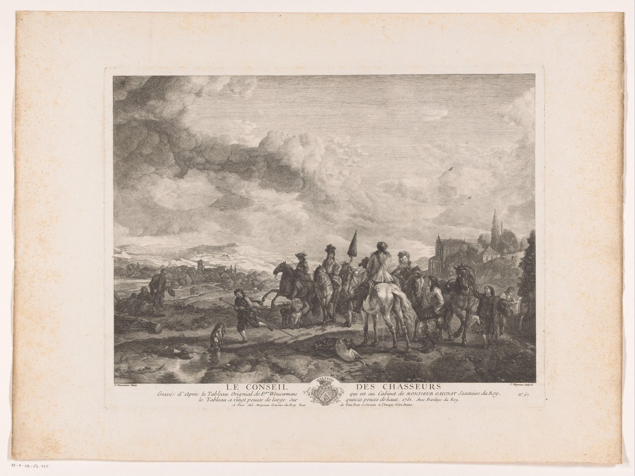 Rustend jachtgezelschap in een landschap door Jean Moyreau