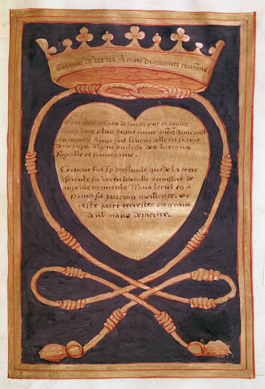 Fol. 61r Het Gekroonde Hart van Moed, uit het Verslag van de Begrafenis van Anne van Bretagne, 1515 door Jean Perreal
