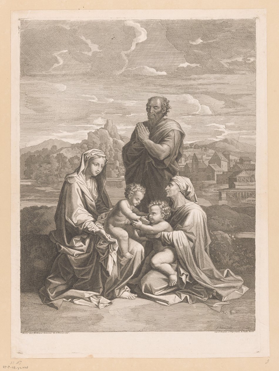 Heilige Familie met Elisabet en Johannes de Doper door Jean Pesne