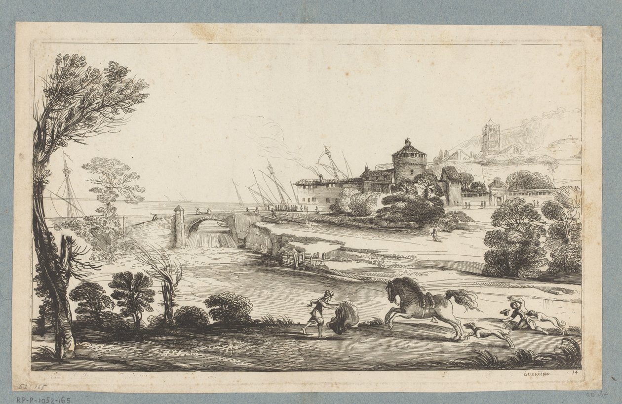 Landschap met gevallen ruiter (Prenten naar tekeningen uit het kabinet Jabach) door Jean Pesne