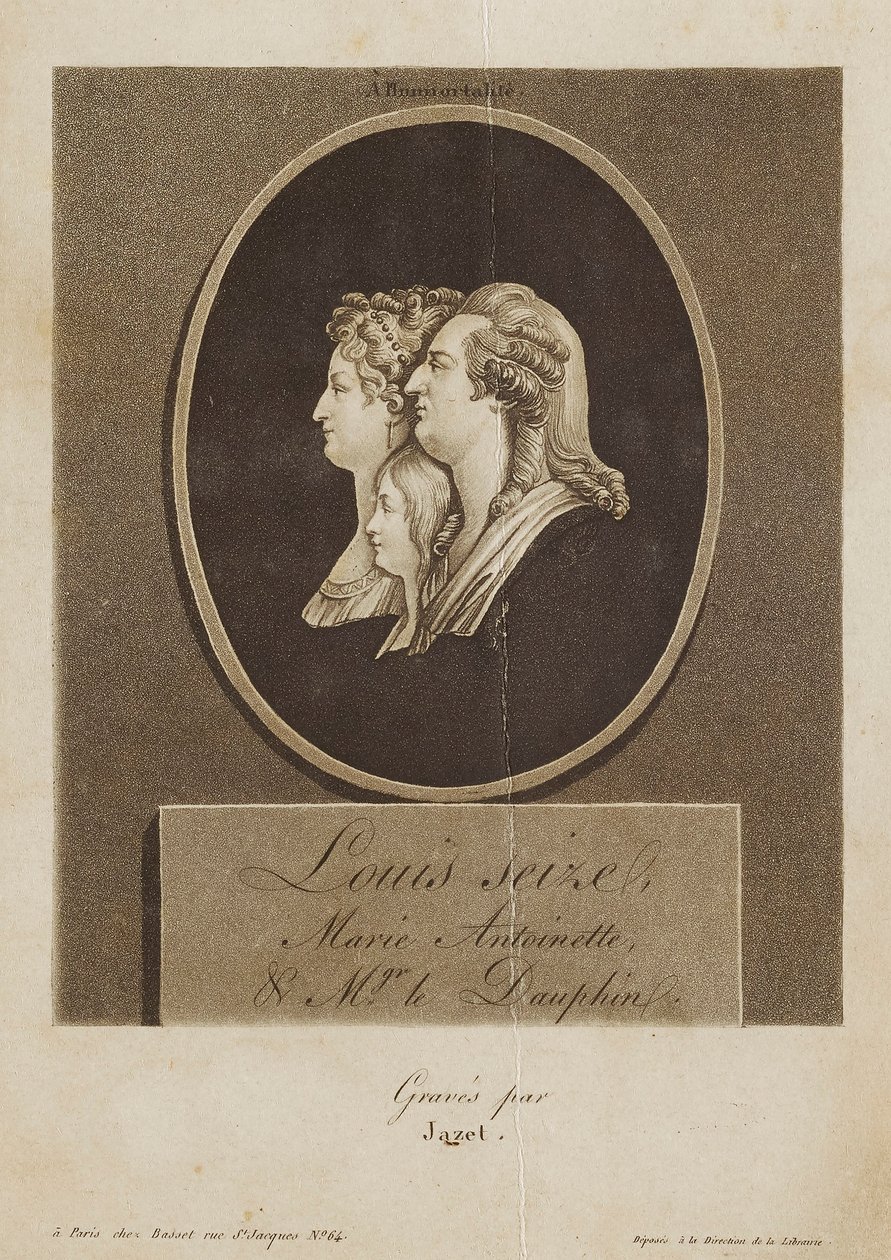 Louis Seize, Marie Antoinette en Mgr. le Dauphin door Jean Pierre Marie Jazet
