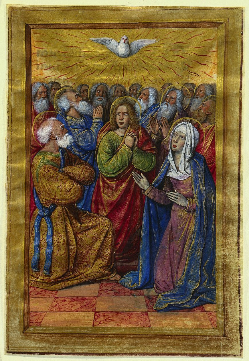 Miniatuur uit een Getijdenboek: Pinksteren, ca. 1500 door Jean Poyet