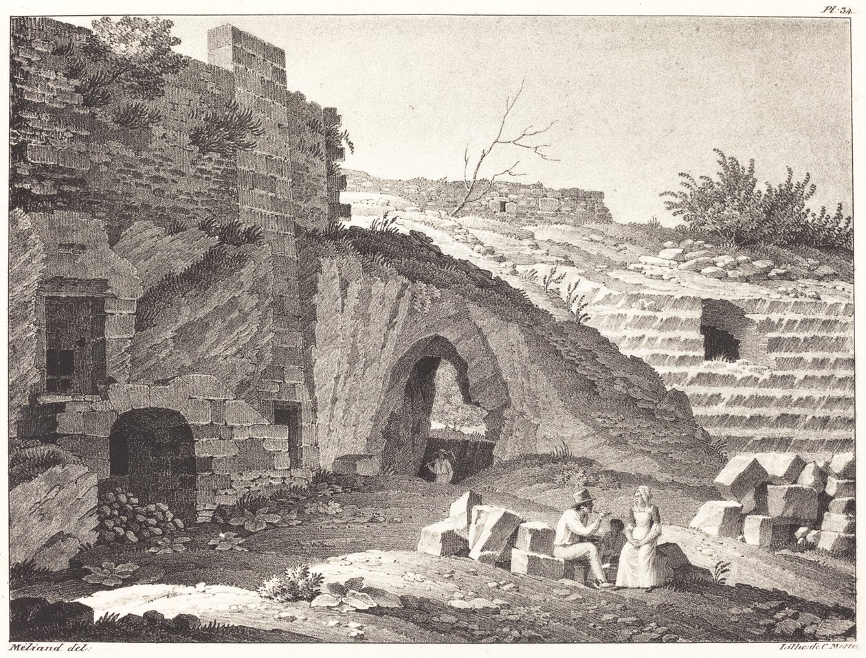 Landlieden picknicken in ruïnes door Jean René Méliand