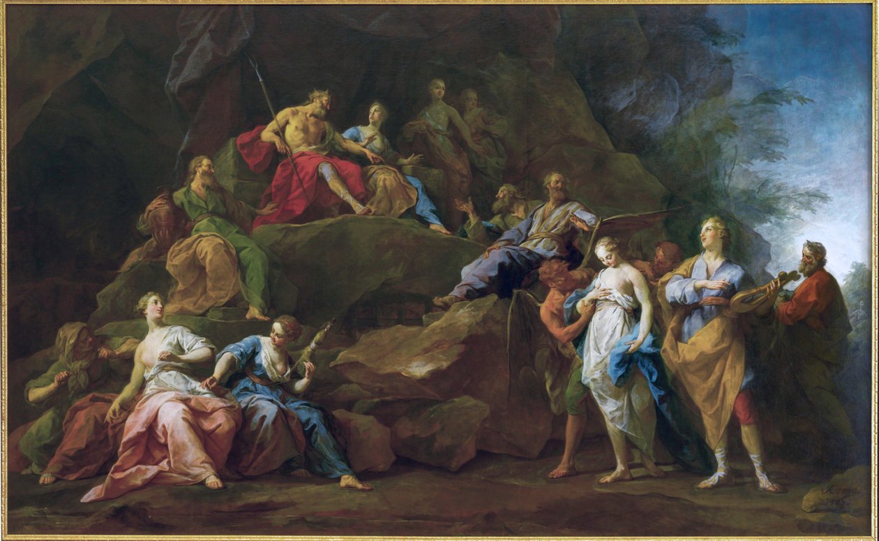 Orpheus daalde af naar de Onderwereld om naar Euridice te vragen ... door Jean Restout