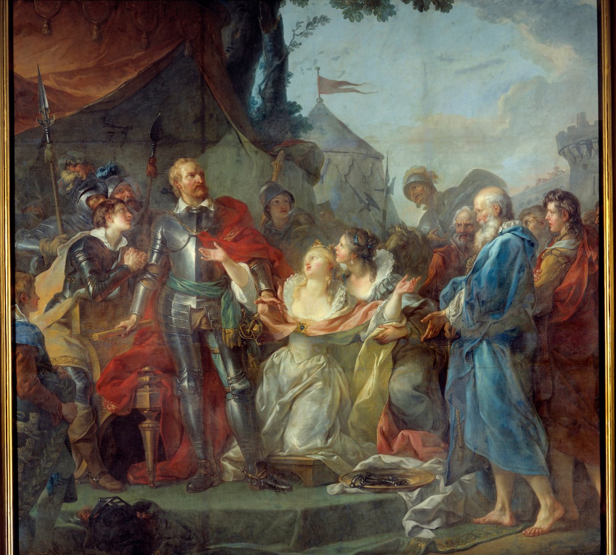 Het beleg van Calais in 1347 was de toewijding van Eustache van Saint Peter, de bekendste van de zes burgers van Calais, die naar de koning van Engeland Edward III ging om genade te vragen voor de inwoners van Calais (augustus 1347). Schilderij door Jean S door Jean Simon Berthelemy