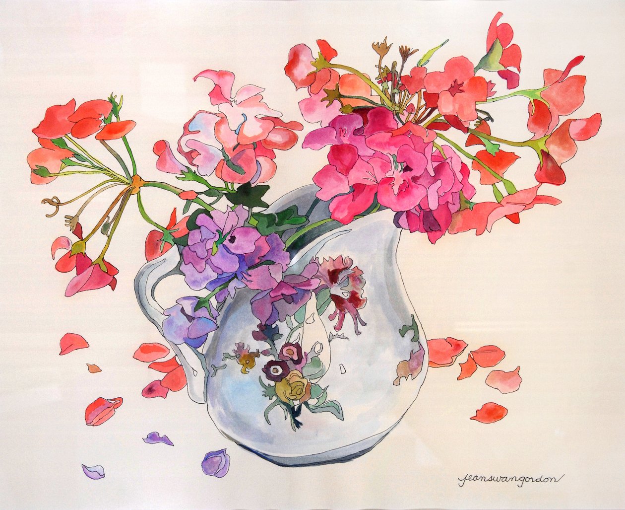 Lentebloesems in Limoges Du Barry Creamer (aquarel  inkt op papier) door Jean Swan Gordon
