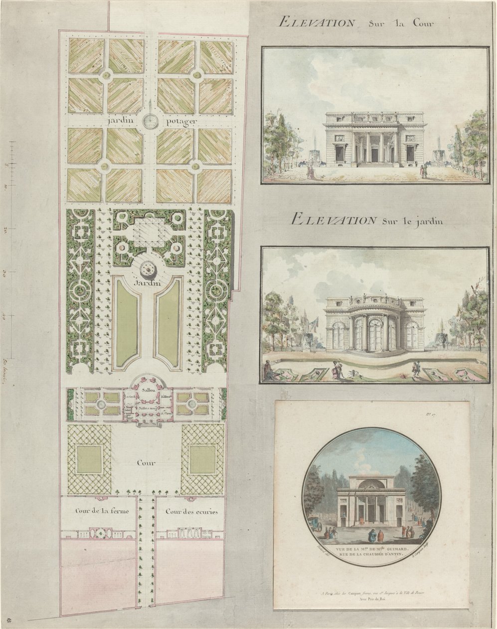 Project voor het huis en de tuinen van juffrouw Guimard door Jean Testard and Charles Philippe Campion de Tersan