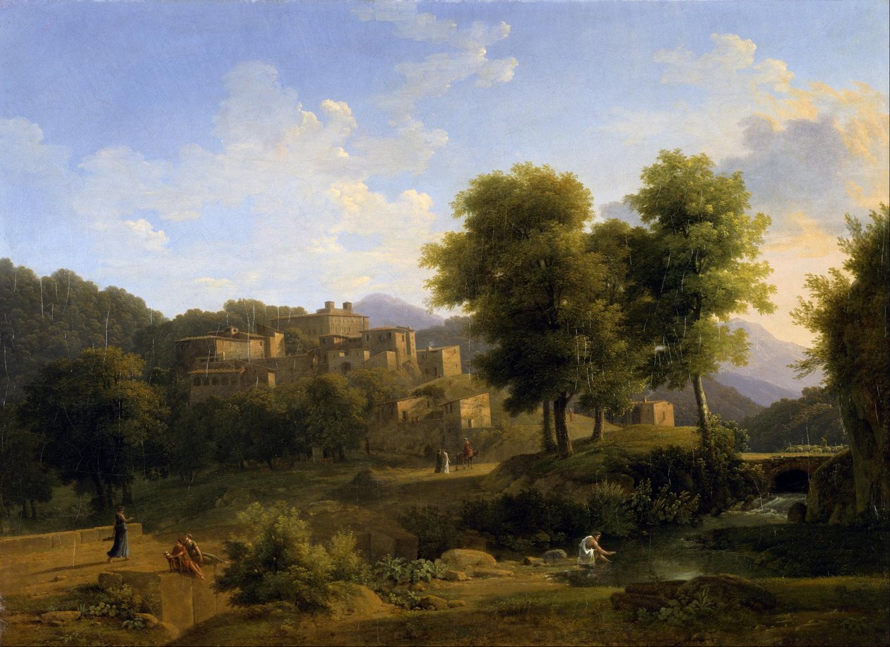Uitzicht op een stad in de Sabine heuvels door Jean Victor Bertin