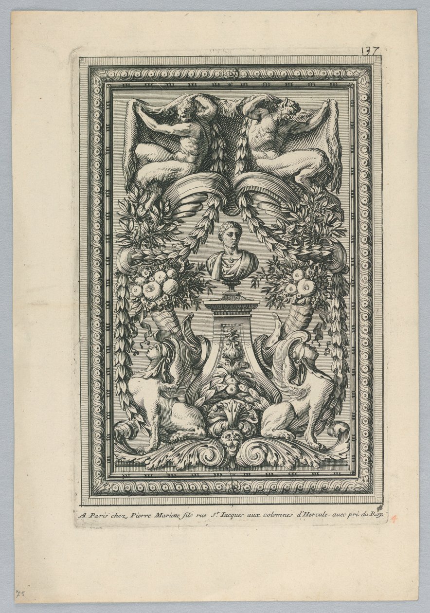 Blad uit de set, "Ornemens de Peaneaux pour... Lambris" door Jean le Pautre