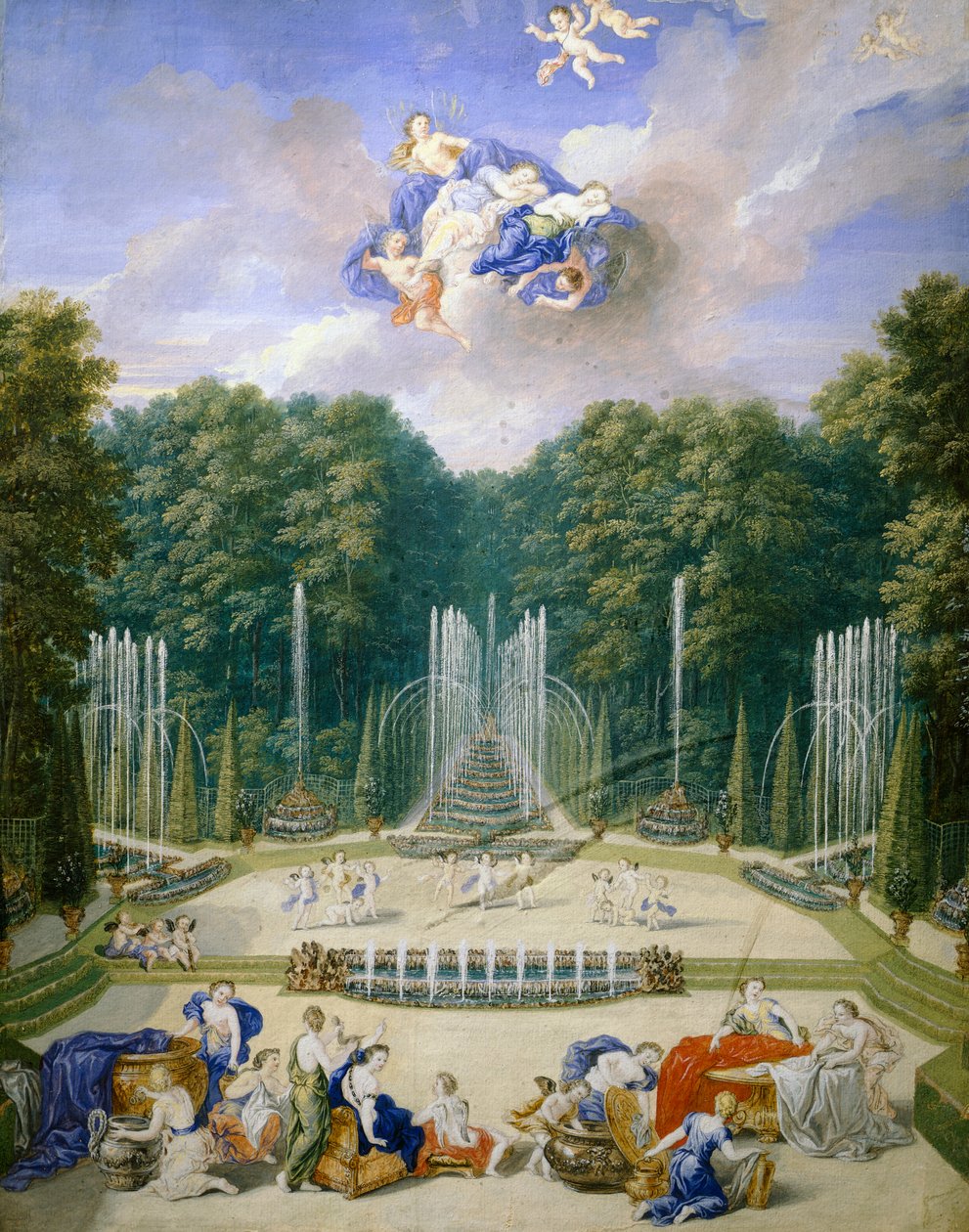 Frankrijk, Versailles, Waterpartijen in tuinen, door Jean Cotelle door Jean the Younger Cotelle