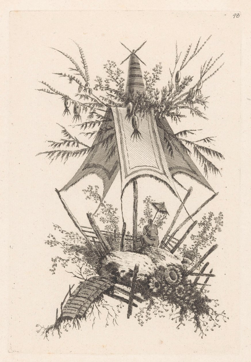 Man met parasol onder tent door Jeanne Deny