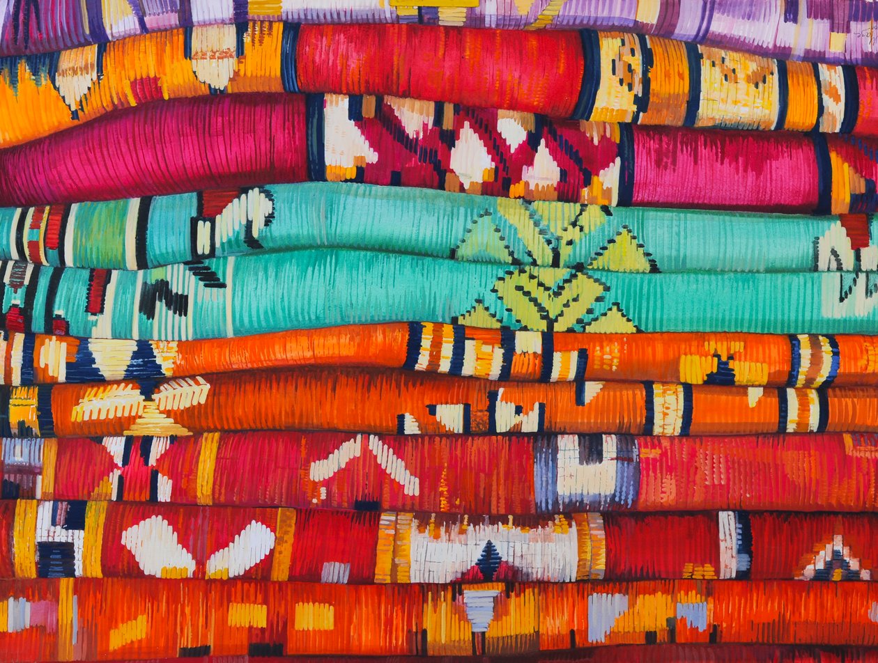 Marokkaanse stoffen 4, 2013 (gouache op papier) door Jeanne Maze