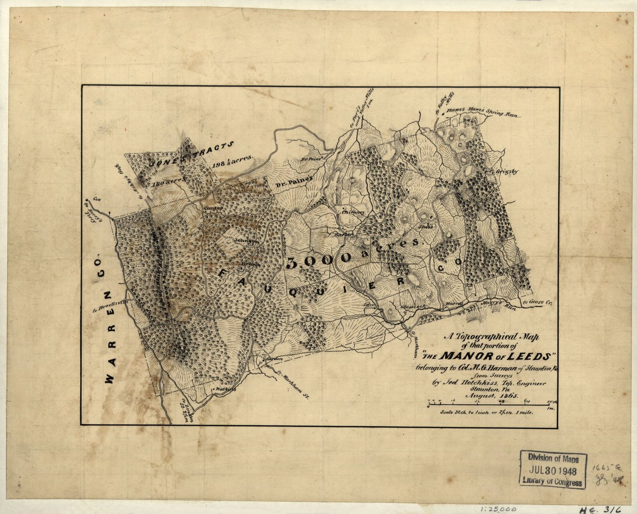 Een topografische kaart van dat deel van "The Manor of Leeds" dat toebehoort aan Col. M.G. Harman uit Staunton, Va. LOC 2005625200 door Jedediah Hotchkiss