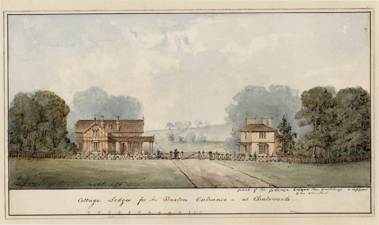 Ontwerp voor de Lodges in Edensor in Chatsworth Park door Jeffry Wyatville
