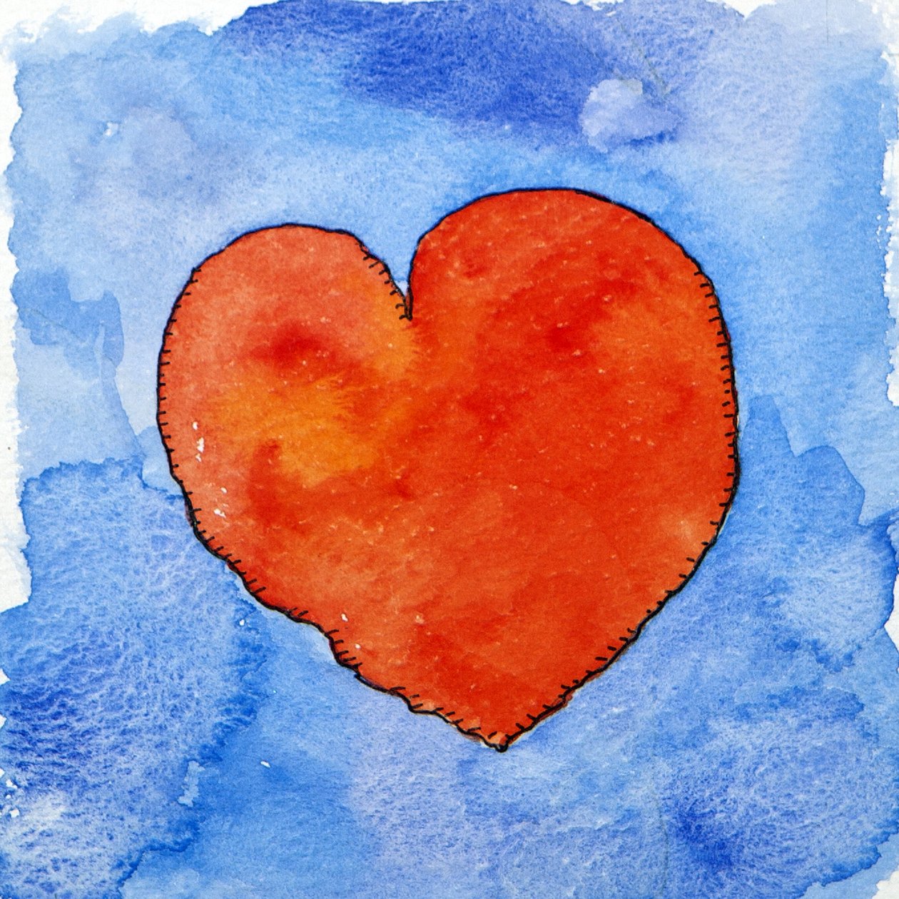 Rood hart op blauw, 2011 (aquarel) door Jennifer Abbott