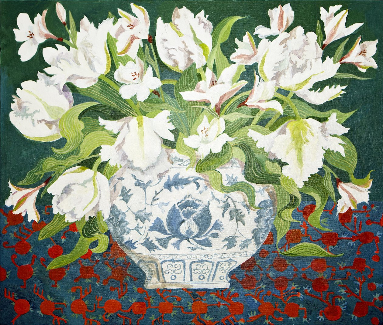 Witte dubbele tulpen en alstroemeria