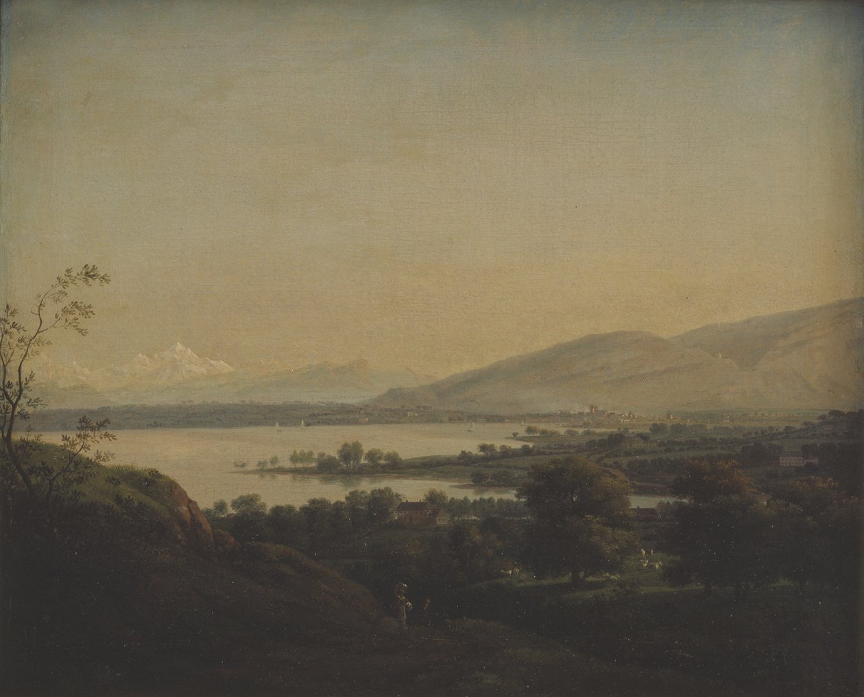 Uitzicht over het Meer van Genève naar de Mont Blanc en Genève door Jens Juel