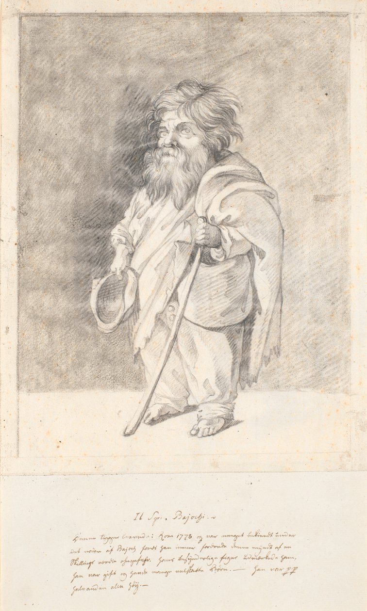 De Romeinse dwerg Francesco Ravai, genaamd Bajocco. Hele figuur, driekwart profiel naar links door Jens Juel