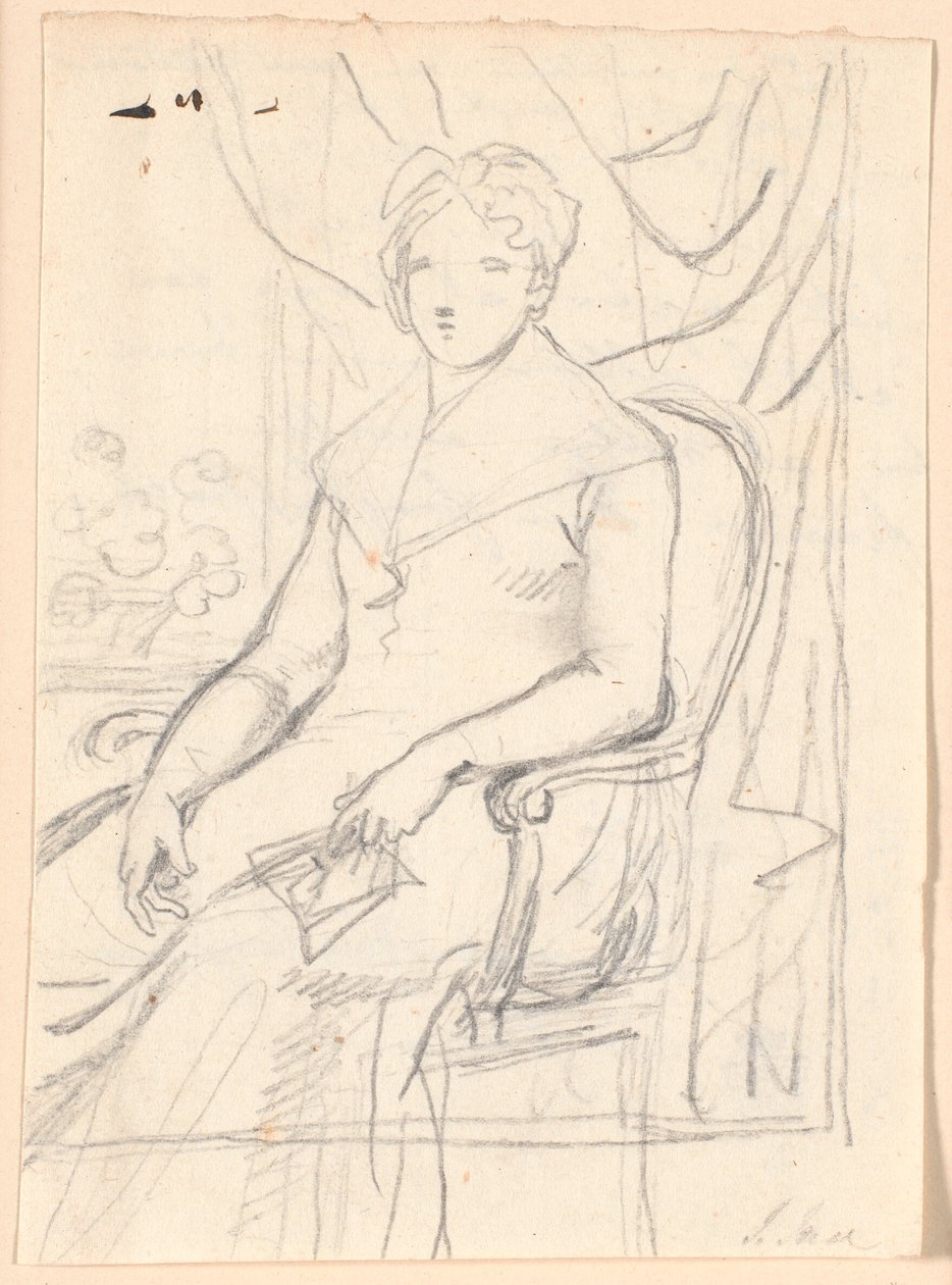 Compositieontwerp voor het portret van gravin Anna Joachima Danneskiol-Laurvigen, geboren Ahlefeldt, in haar 74e jaar door Jens Juel