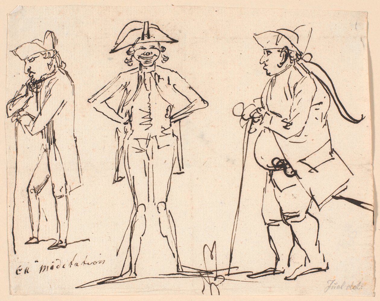 Meditatie. Karikaturen van Clemens, Juel en Charles Bonnet door Jens Juel
