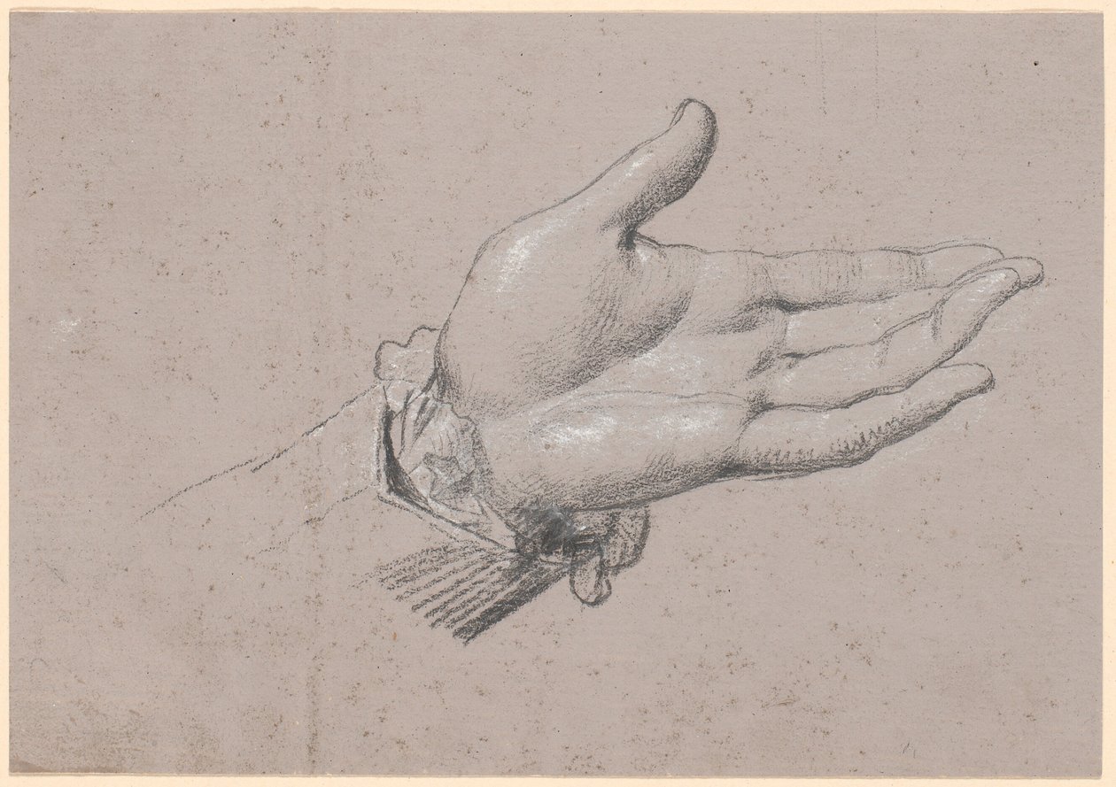 Studie van een linkerhand, gebruikt in het hele figuurportret van Frederik de zesde als kroonprins uit 1786 op Amalienborg door Jens Juel
