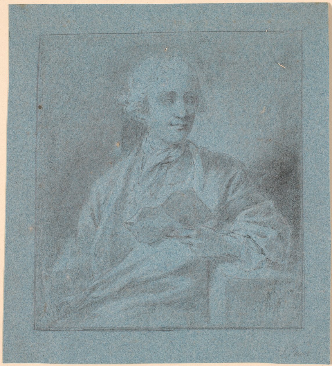 Studie van een zittende jonge man met een stuk papier in de hand (halffiguur en face) door Jens Juel