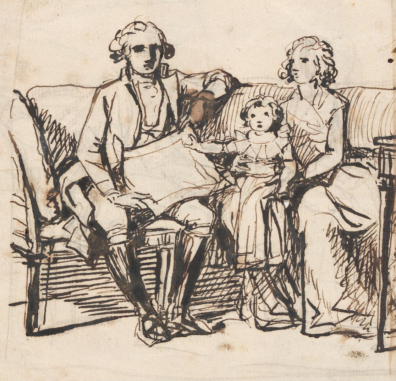 Studie voor „Peder Anker, zijn vrouw Anna Elisabeth, geboren Cold, en hun dochter Karen“ door Jens Juel