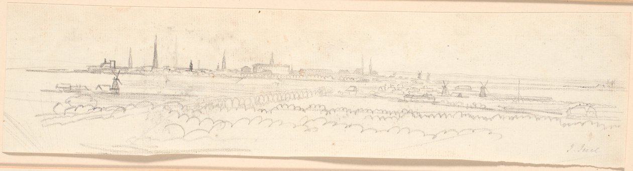 Uitzicht over Kopenhagen vanaf de Frederiksberg heuvel. Achtergrondstudie voor portret van Frederik de zesde als kroonprins door Jens Juel