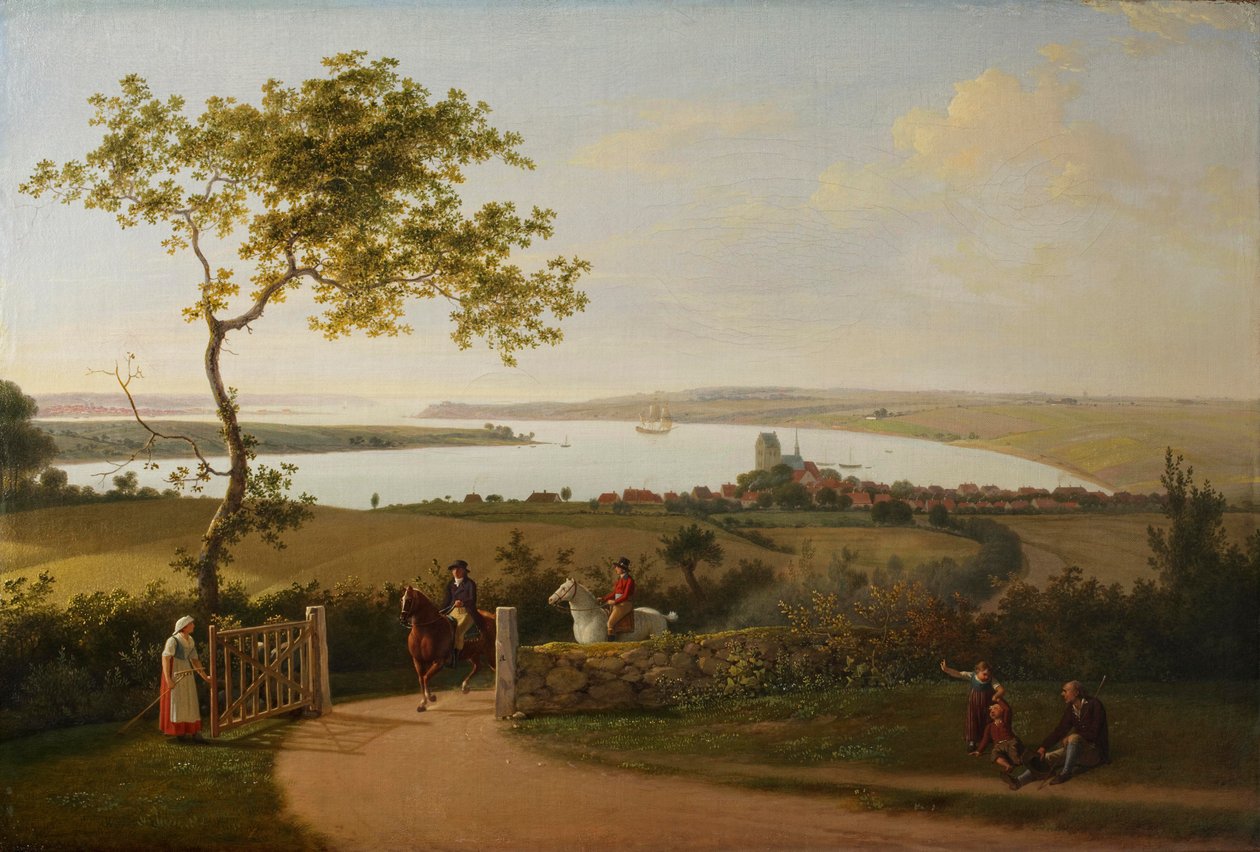 Uitzicht op de Kleine Belt vanaf een heuvel bij Middelfart door Jens Juel