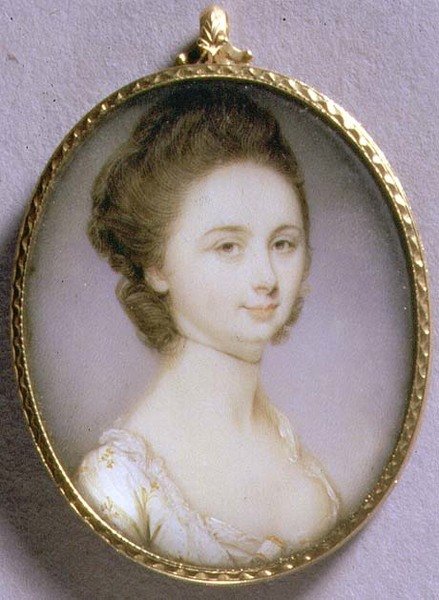 Portretminiatuur van een dame in een witte jurk, ca. 1780-85 door Jeremiah Meyer