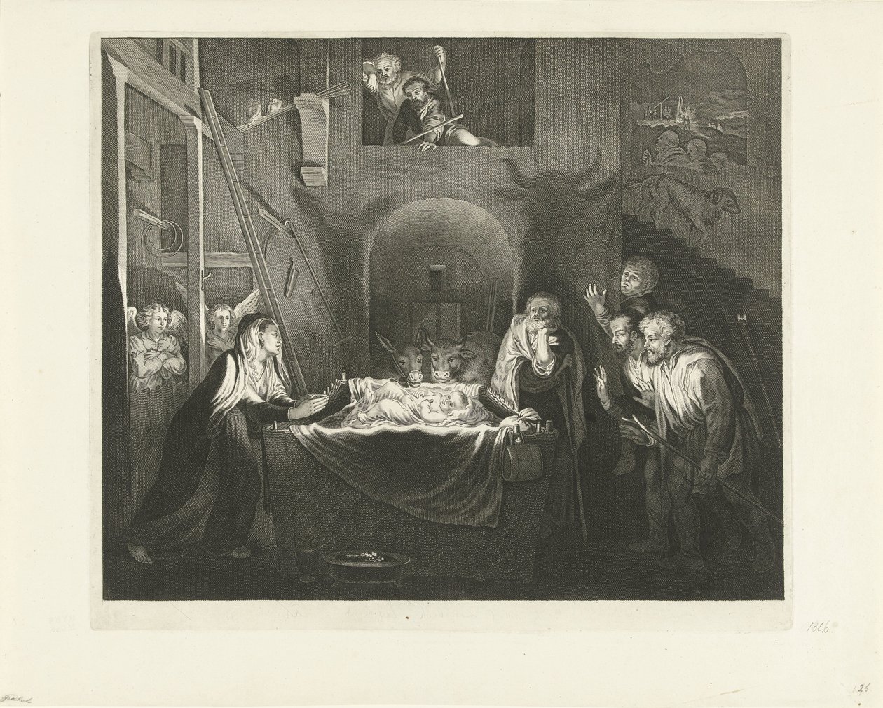 Aanbidding der herders door Jeremias Falck