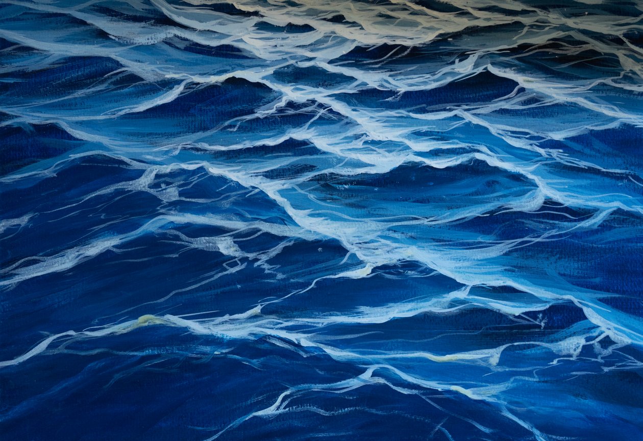 Blauwe zee, 2020 (tempera op papier) door Jerome Glomaud