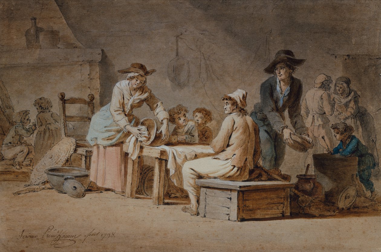 Een boerenfamilie in een interieur door Jerome Preudhomme