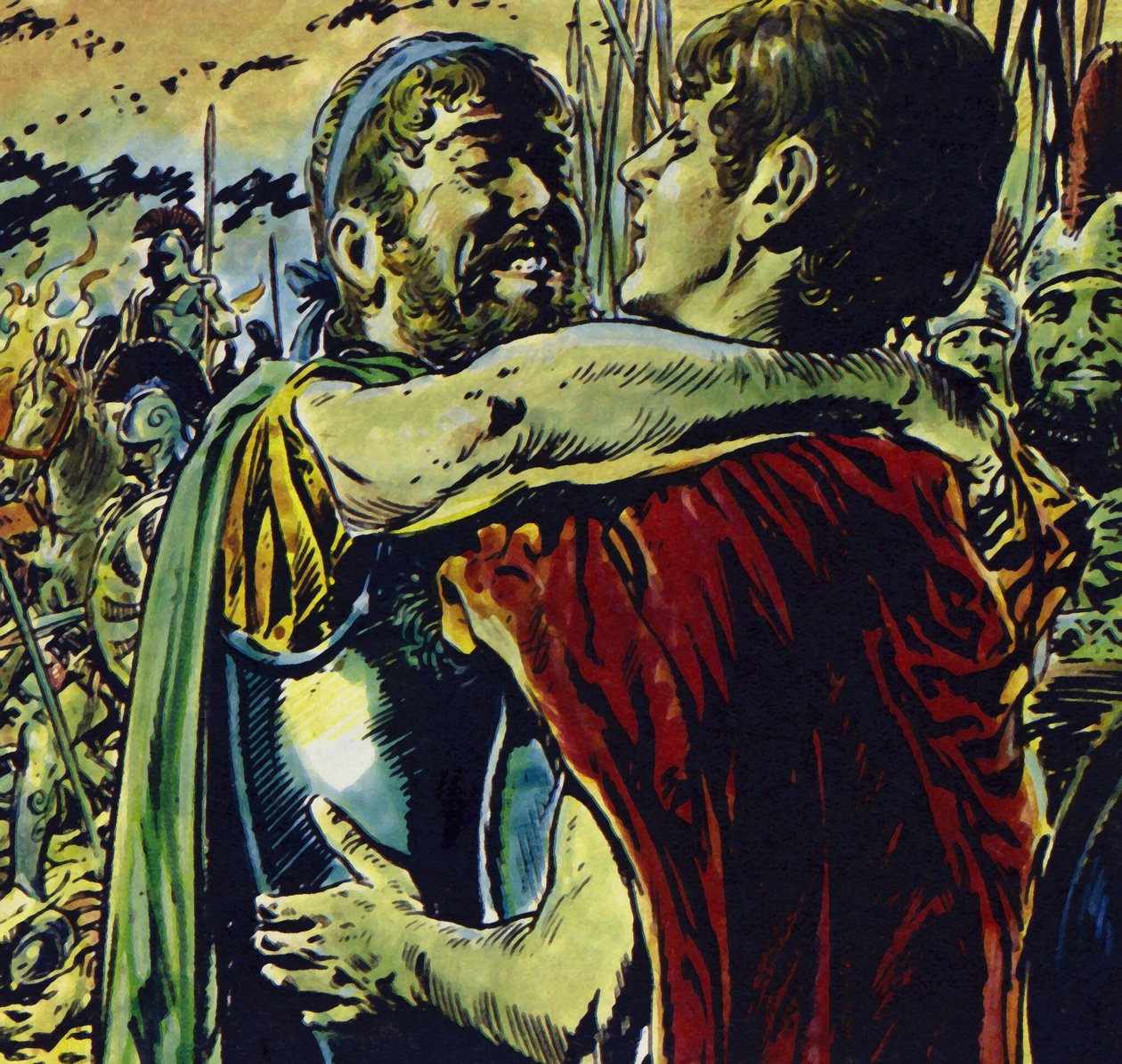 Alexander voegde zich bij zijn vader in de strijd tegen de Grieken (kleurenlitho) door Jesus Blasco