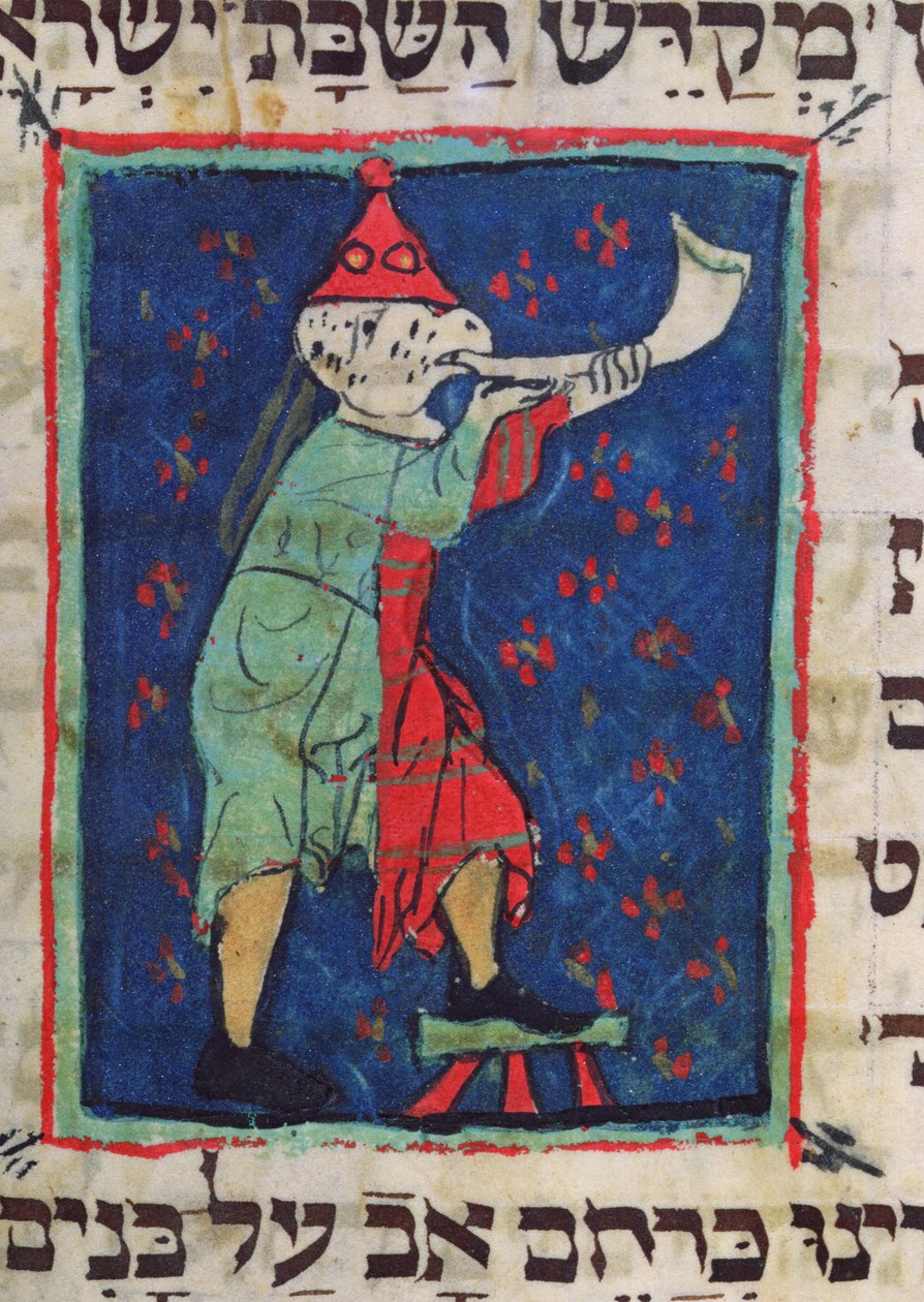 Het blazen van de hoorn voor Rosh Hashana en Yom Kippur, 13e-14e eeuw door Jewish School