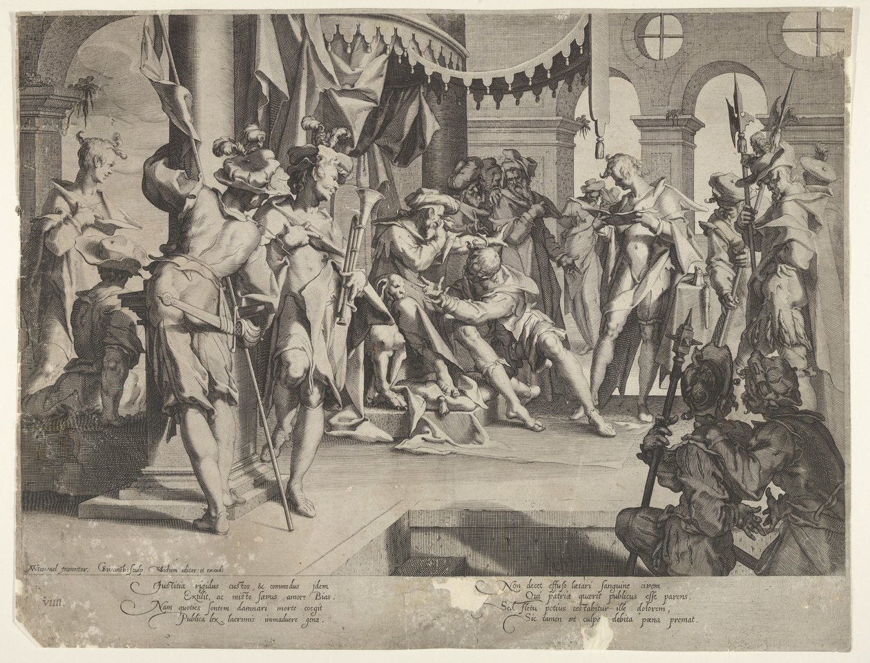 De Rechter Bias Huilt, plaat IX uit Thronus Justitiæ, 1605 door Joachim Anthonisz Wtewael