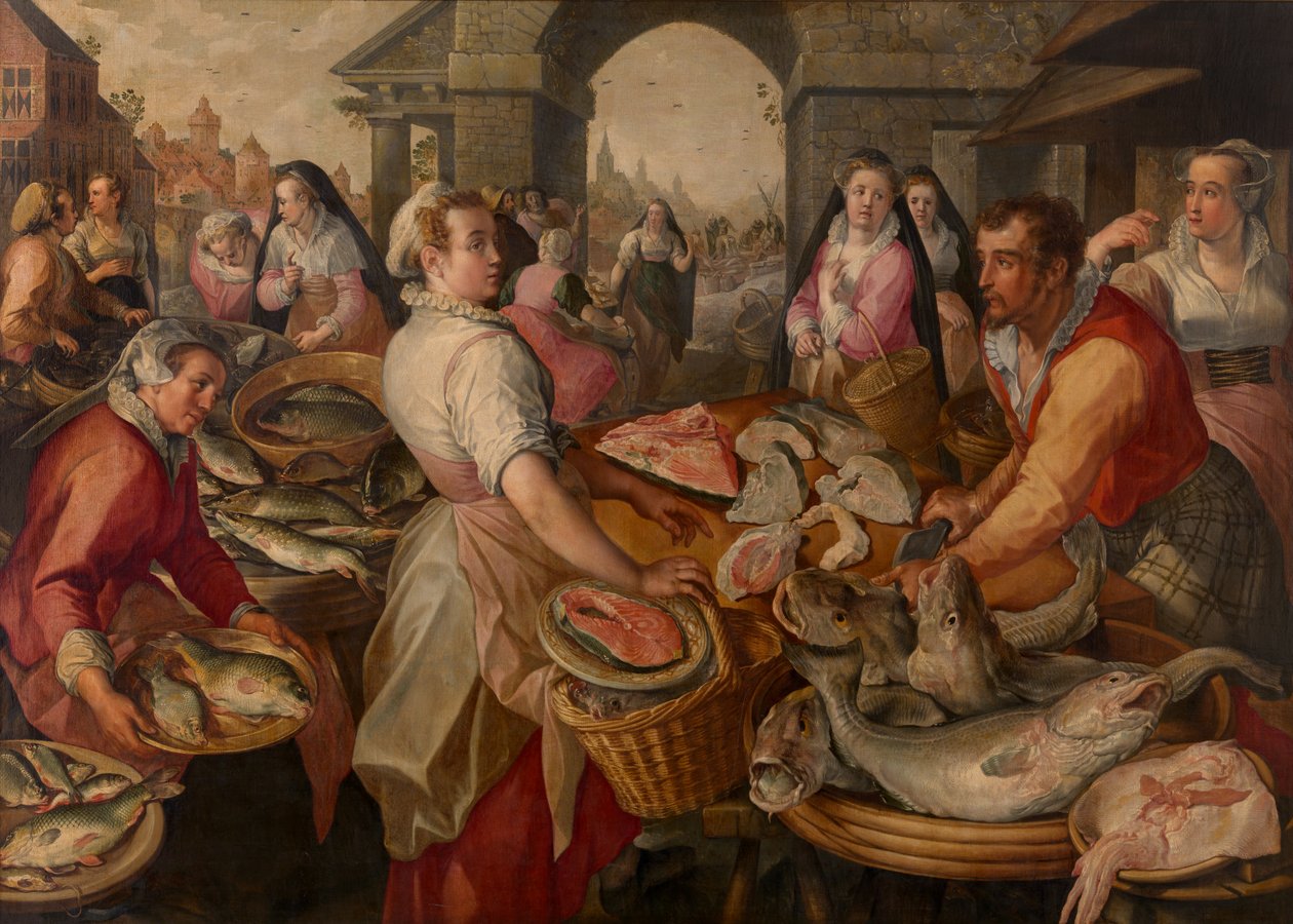 Vismarkt door Joachim Beuckelaer or Bueckelaer