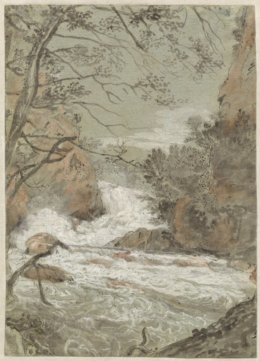 Rivierlandschap met een Waterval (recto) door Joachim Franz Beich