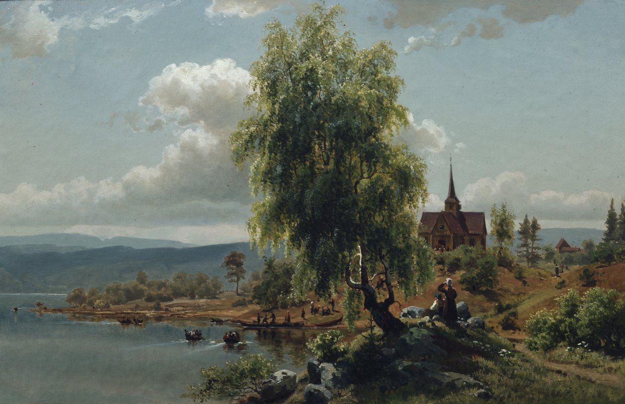 Kerk aan de fjord door Joachim Frich