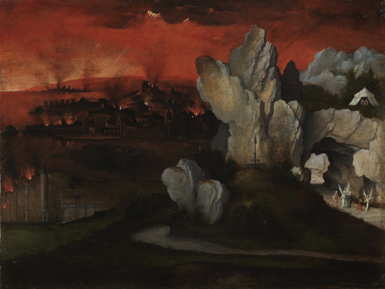 Landschap met de vernietiging van Sodom en Gomorra, ca. 1520 door Joachim Patinir