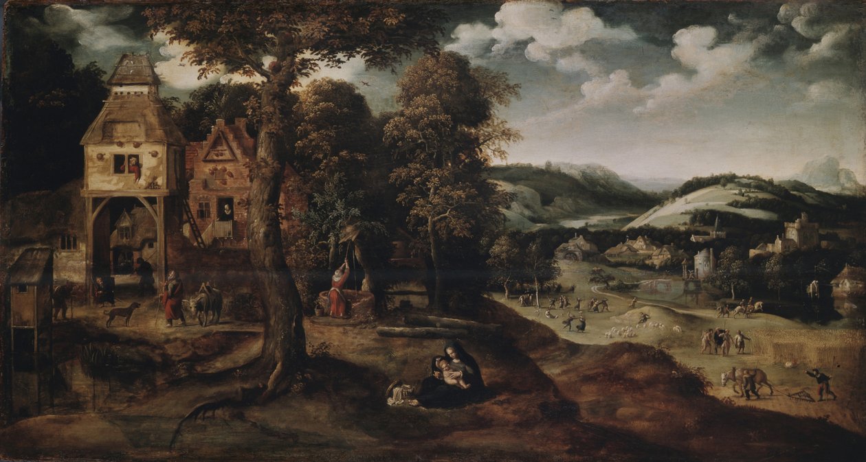 Landschap met de Vlucht naar Egypte door Joachim Patinir