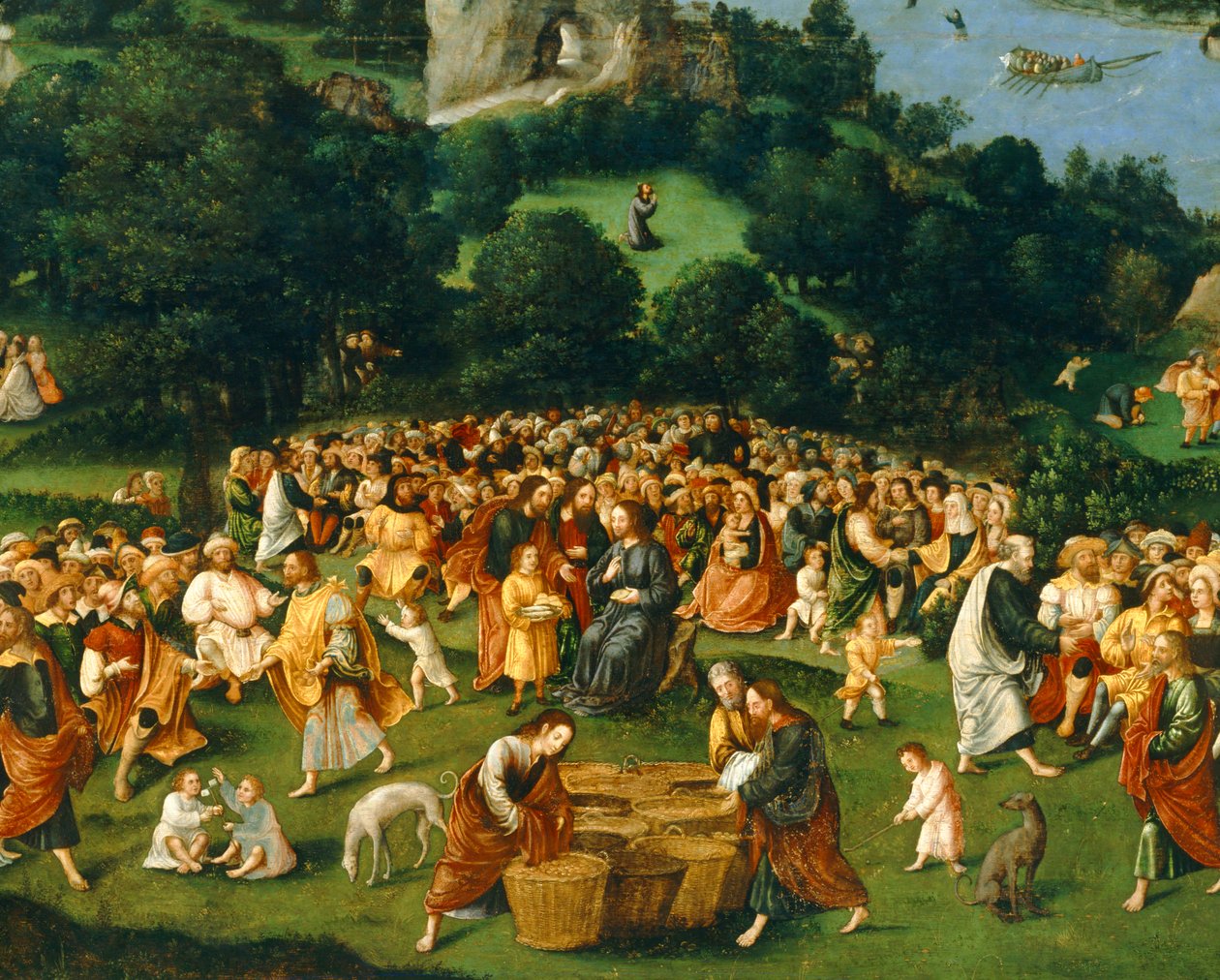 De vermenigvuldiging van het brood ... (olieverf op doek) door Joachim Patinir