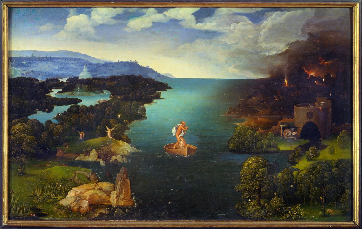 De overtocht van de Styx Charon op zijn boot in de onderwereld (Madrid, Prado Museum) door Joachim Patinir