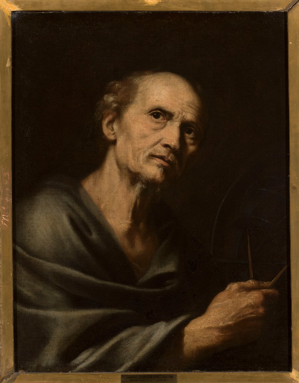 Portret van een man met passer door Joachim von Sandrart