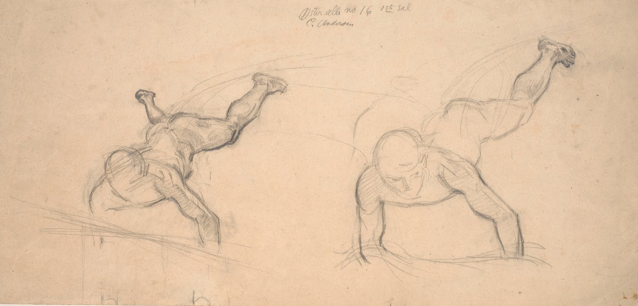 Twee studies van kruipende jongens (of vliegende engelen) door Joakim Frederik Skovgaard