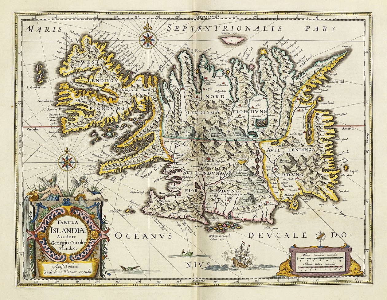 Kaart van IJsland, uit "Atlas Maior Sive Cosmographia Blaviana", 1662 door Joan Blaeu