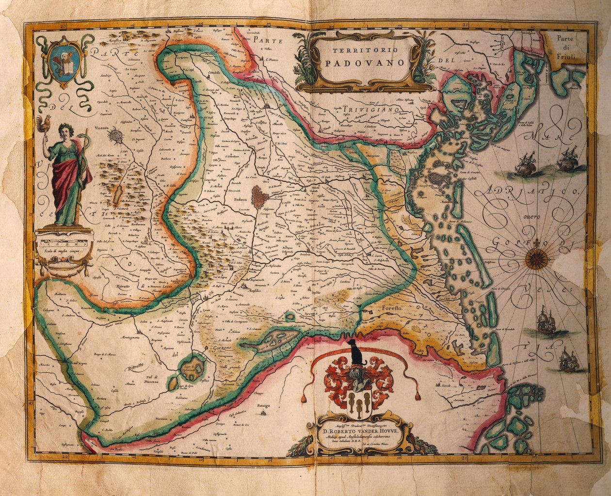 Kaart van het Paduaanse domein uit Theatrum civitatum et admirandorum Italiae, door Joan Blaeu, gravure door Joan Blaeu