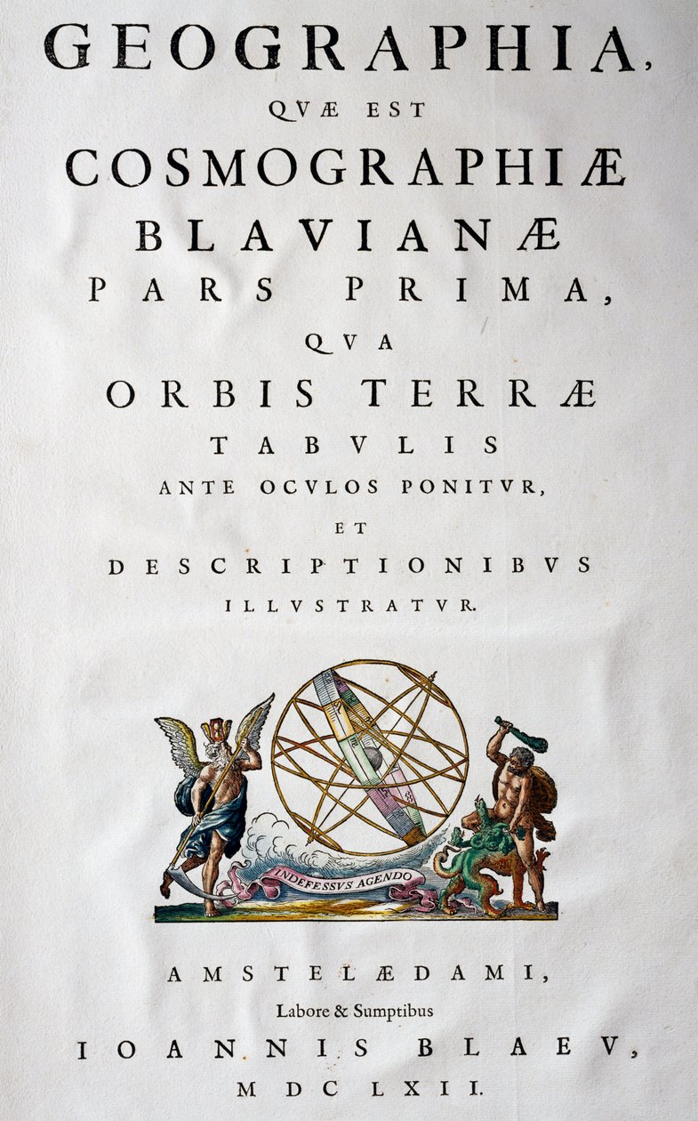 Titelpagina van Deel I, Atlas Maior, atlas in 11 delen, door Joan Blaeu (1596-1673), kopergravure, 57,5x39 cm, Amsterdam door Joan Blaeu