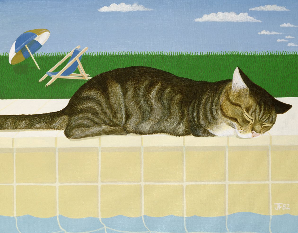 Cyperse kat bij een zwembad door Joan Freestone