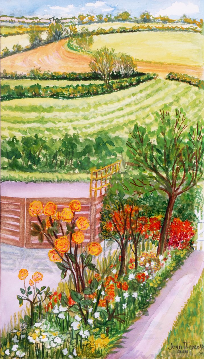 De Cottage Tuin en uitzicht daarbuiten, 2000 door Joan Thewsey